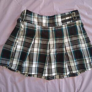 Justice Plaid Pleated Skirt, Junior L, Green/Black/White